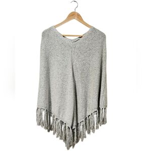 Banana Republic Cream & Gray Blend Fringe Poncho Sweater